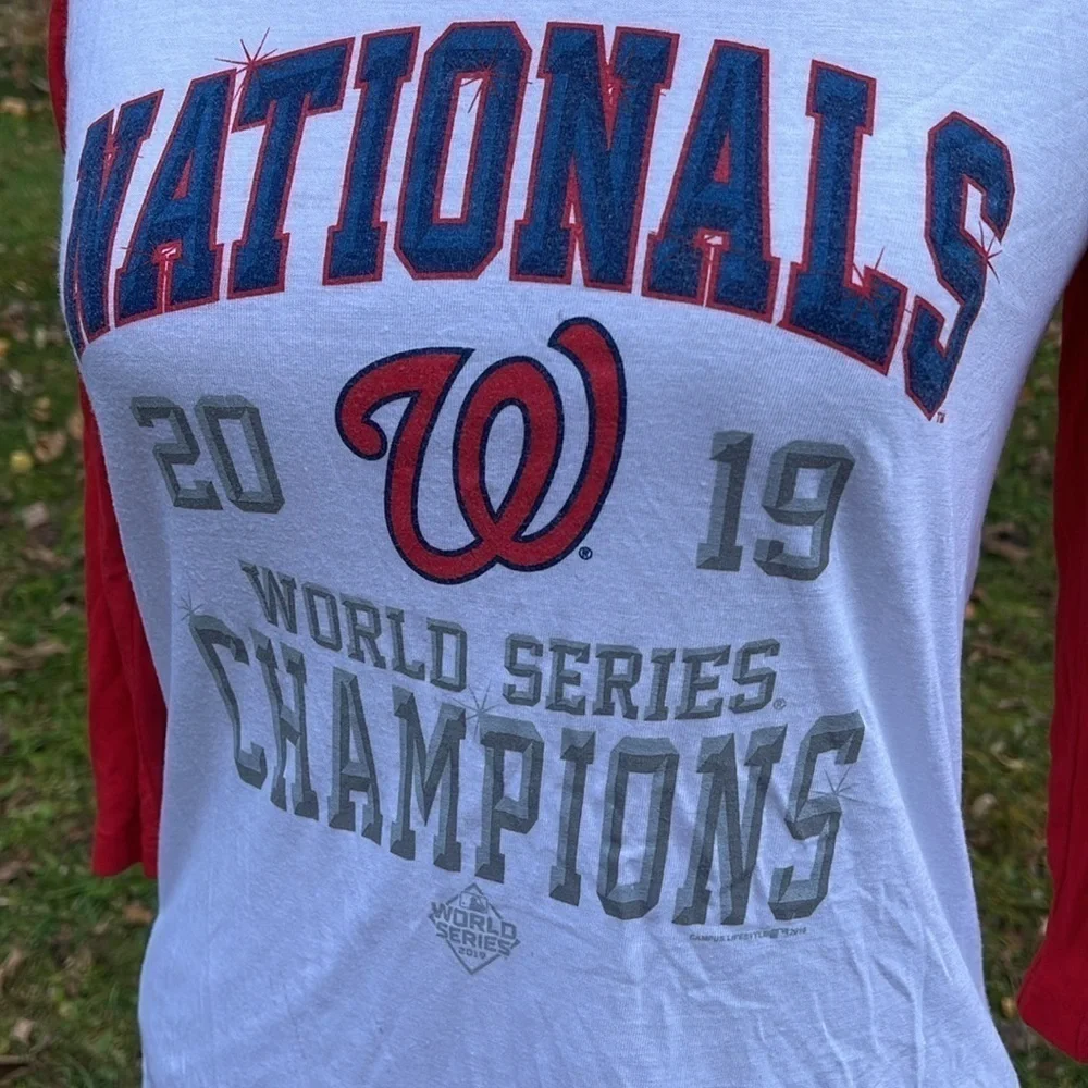 Genuine Merchandise Nationals World Series Champions baseball tee, red/white